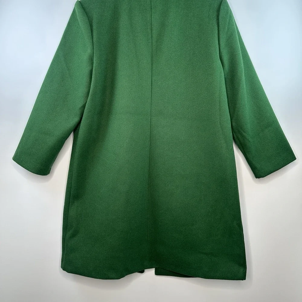 NYCC Womens Open Front Green Overcoat Crepe 3/4 Sleeve Pockets Small NEW